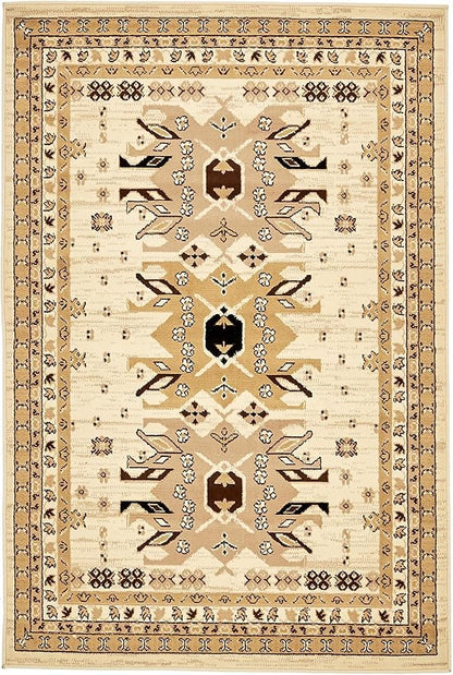 Unique Loom Taftan Collection Border Geometric Tribal Inspired Design Area Rug (4' 0 x 6' 0 Rectangular, Ivory/ Tan)