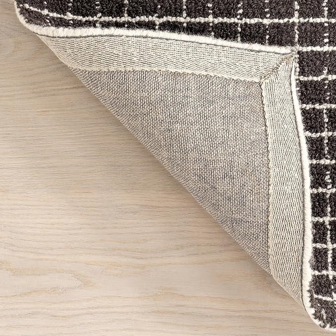 Rugs USA 5x8 Melrose Checked Wool Indoor Area Rug, Contemporary Farmhouse Charcoal/Ivory for Living Room, Bedroom, Office, Entryway, Hallway