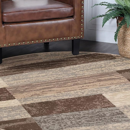 Superior Indoor Area Rug, Jute Backing, Plush Modern Rugs for Entryway, Kitchen Floors, Office Floor Cover, Color Block Rugs, Rockwood Collection, 8' Round, Slate