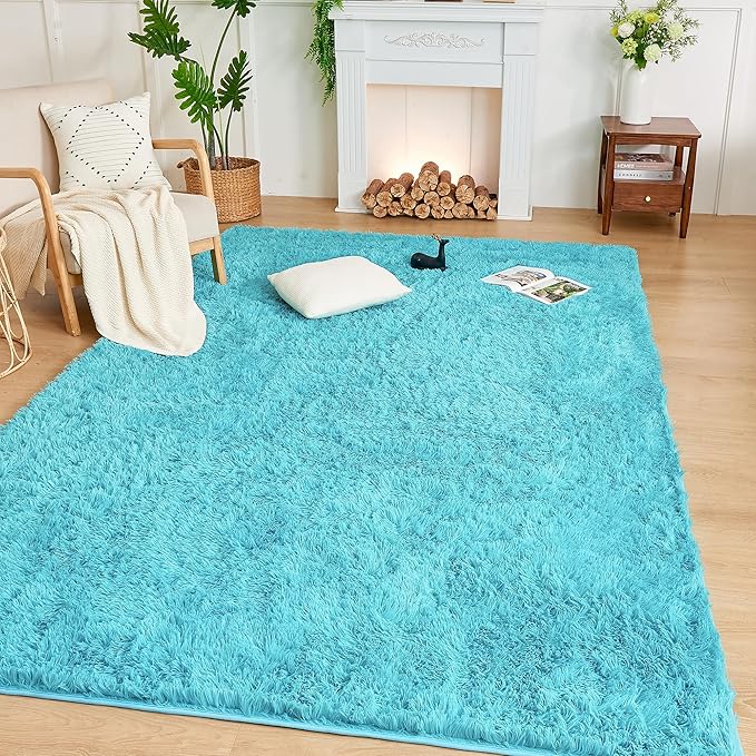 Andency 6x9 Area Rugs Blue, Large Shag Fluffy Soft Shaggy Rugs for Living Room Bedroom, Non-Slip Thick Plush Carpet for Kids Girls and Boys, Dorm Nursery Home Decor Aesthetic