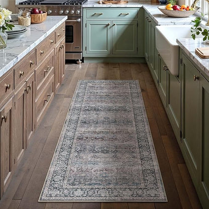 HUGEAR 2x6 Runner Rug Non Slip Washable Area Rug Purple Vintage Neutral Distressed Carpet Soft Low Pile Pet Friendly for Bedside Bathroom Kitchen Hallway Porch