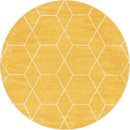 Unique Loom Trellis Frieze Collection Area Rug - Geometric (7' Round, Yellow/ Ivory)