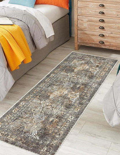 Keen Home Design 2x7 Rug - Machine Washable Runner Rug with Non-Slip Backing, Ideal for Hallway, Entryway, Kitchen, Laundry Room - Vintage, Easy Clean, Durable, Low Pile Rug - (2'6" x 7')