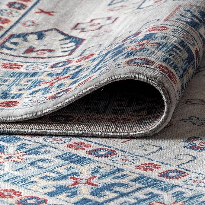 JONATHAN Y Modern Vintage Medallion Blue/Light Grey Indoor Area Rug, 4x6, Country, Floral, Easy-Cleaning for Living Room, Bedroom, Kitchen, Pet Friendly, Non-Shedding (MDP108A-4)
