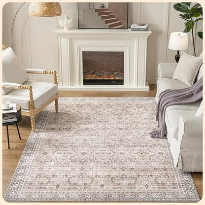 Istana 6x9 Area Rugs - Pale Rose Beige Rugs for Living Room - Luxurious Silk's Soft Touch Living Room Rug - Elegant Non Slip Area Rug