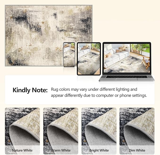 4x6 Washable Area Rugs - Modern Abstract Rugs for Living Room Non-Slip Low Pile Soft Machine Washable Carpet for Bedroom, Dining Room, Nursery, Home Office, Farmhouse (4'x6' Beige Tan)