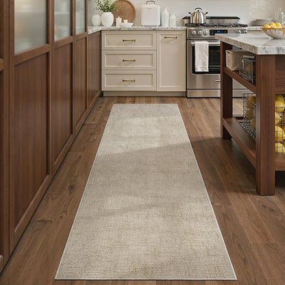 Art&Tuft 2x6 Runner Rug - Washable Runner Rugs, Non-Slip Runner Rug for Hallway, High Low Pile Textured Stripe 2x6 Rug Runner Throw Carpet for Entrance Entryway Bedroom Living Room Kitchen, Beige