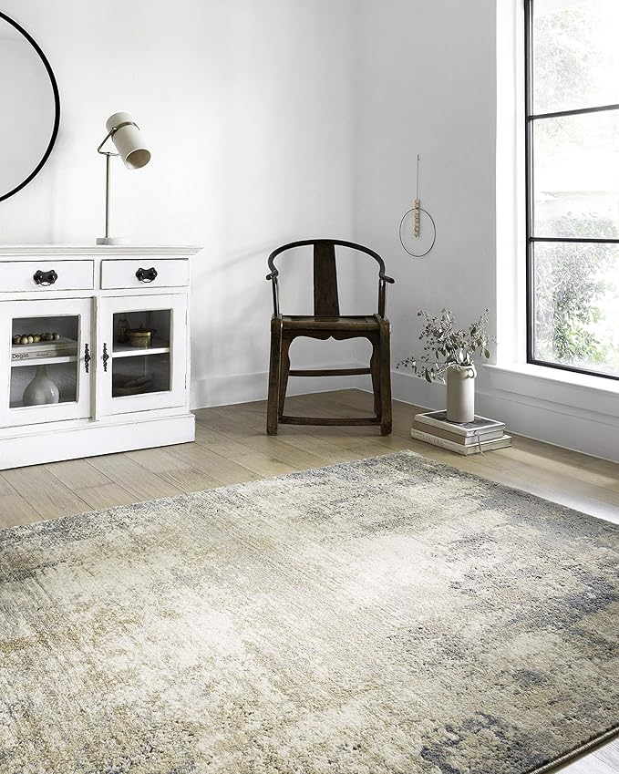 Loloi Teagan Collection TEA-08 Ivory/Mist 3'-4" x 5'-7" Accent Rug, Large, Soft Neutral Rug, High-Traffic for Living Room, Bedroom, Home Office, Dining Area