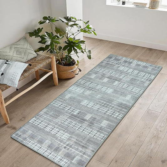 Bloom Rugs Washable Non-Slip 10 ft Runner - Gray Striped Runner for Entryway, Hallway, Bathroom, and Kitchen - Exact Size: 2.5' x 10'