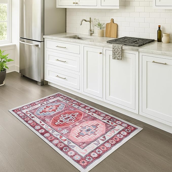 Fame Rugs Turkish Rug. Washable Vintage Oriental Antique Inspired Traditional Doormat Small Modern Area Rugs Luxury Entryway Entry Bedroom Bathroom Kitchen (378RR, 2'5 x 5')