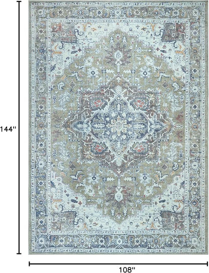 Bloom Rugs Washable Non-Slip 9' x 12' Rug - Green/Blue Traditional Medallion Area Rug for Living Room, Bedroom, Dining Room, and Kitchen - Exact Size: 9' x 12'
