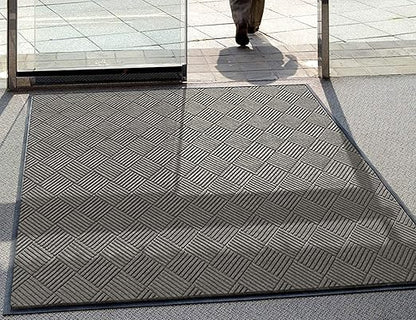 WaterHog Diamond | Commercial-Grade Entrance Mat with Rubber Border – Indoor/Outdoor, Quick Drying, Stain Resistant Door Mat (Medium Grey, 3' x 6')