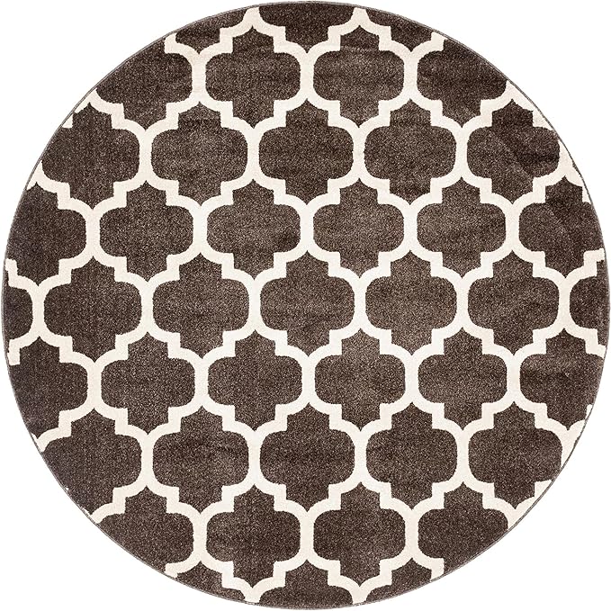 Rugs.com Lattice Collection Rug – 6 Ft Round Chocolate Brown Medium Rug Perfect for Kitchens, Dining Rooms