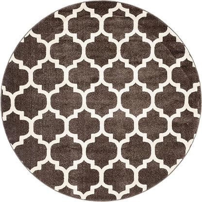 Rugs.com Lattice Collection Rug – 6 Ft Round Chocolate Brown Medium Rug Perfect for Kitchens, Dining Rooms