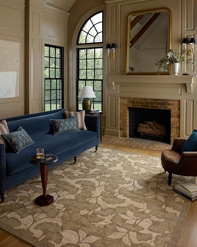 Loloi Chris Loves Julia Rue Collection RUE-02 Olive/Sage 7'-6" x 9'-6" Area Rug Jute Neutral Floral Living Room Bedroom Rug