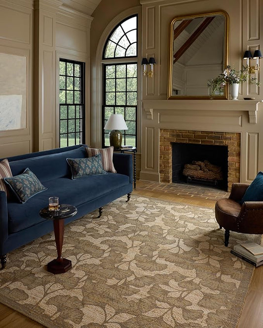 Loloi Chris Loves Julia Rue Collection RUE-02 Olive/Sage 9'-3" x 13' Area Rug Jute Neutral Floral Living Room Bedroom Rug