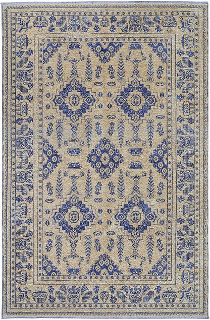 Alfa Rich 4x6 Gold Navy Blue Washable Area Rugs for Living Room Bedroom Kitchen Dining Cotton Rug