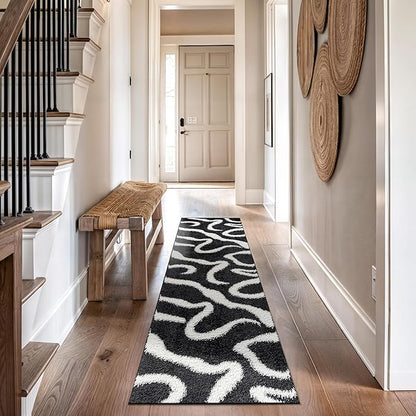 Rugshop Abstract Wavy Shag Runner Rug Anthracite Dark Gray 2' 3" x 8' Perfect for Hallways, Kitchens, or Behind The Sofa