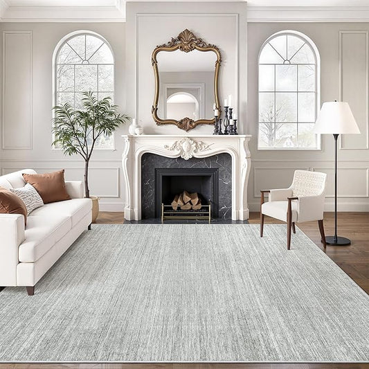 Art&Tuft Washable Rugs 9x12, Low Pile Area Rugs 9x12 Living Room - Non Slip and Stain Resistant Soft Thin Rug for Bedroom, Dining Room, Kitchen, Office, Grey