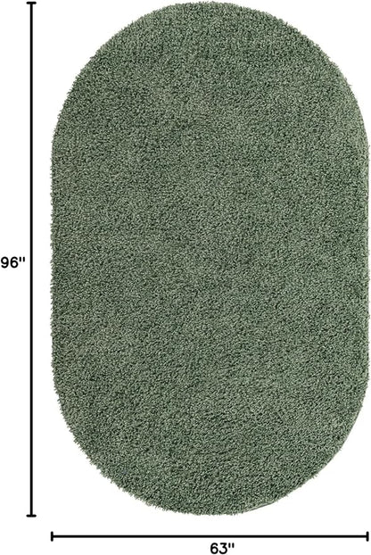 Unique Loom Davos Shag Collection Area Rug - Solid (5' 3" x 8' Oval, Sage)