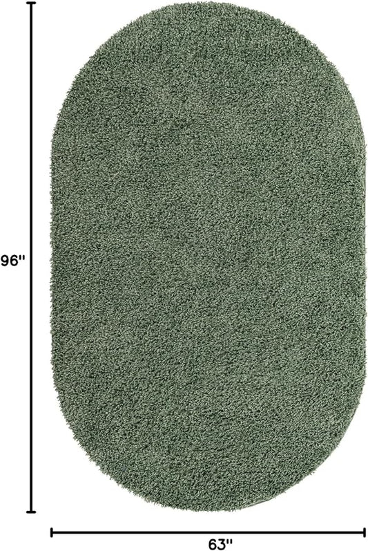 Unique Loom Davos Shag Collection Area Rug - Solid (5' 3" x 8' Oval, Sage)