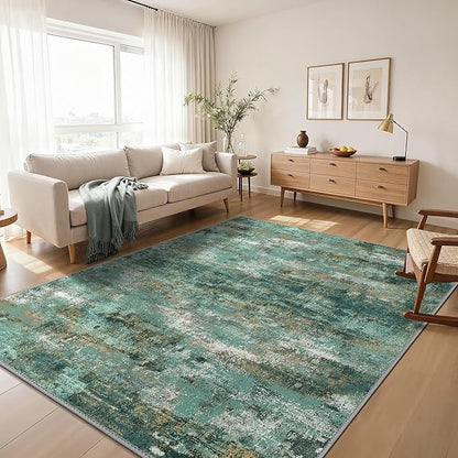 GENIMO Abstract Area Rug 8x10, Washable Large Modern Rug Non Slip, Low Pile Lightweight Soft Carpet for Living Room, Bedroom, Dining Room, Turquoise