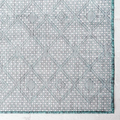 Unique Loom Outdoor Trellis Collection Area Rug - Tribal Trellis (7' 10" Square, Teal/ Ivory)
