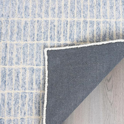 Hand-Tufted 100% Wool Area Rug – Unique Modern Geometric Grid Pattern, Soft Plush Textured Carpet for Living Room, Bedroom, Dining Room & Entryway (Blue, 9' x 12')