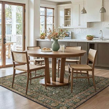 Bavni Area Rugs for Living Room, 5x7 Area Rugs Non-Slip Washable，Ultra-Thin Aesthetic Boho Rug for Bedroom Dinning Room Office, Dark Green/Multi