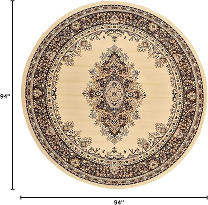 Unique Loom Reza Collection Traditional Persian Style Area Rug, 8' 0" x 8' 0", Ivory/Brown