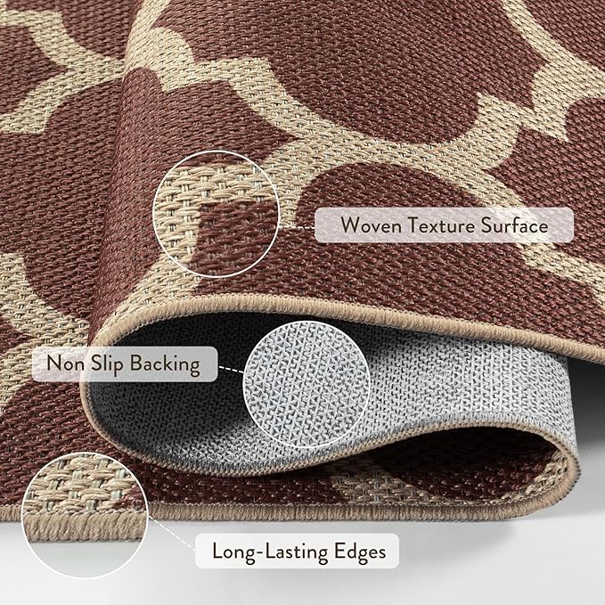 Lahome Moroccan Easy Jute Runner Rug, Red Washable Runner Rugs for Outdoor Porch Hallway, Geometric Trellis Woven Long Carpet for Doorway, Thin Non Slip Outdoor Decor, 2'6'' x 8'