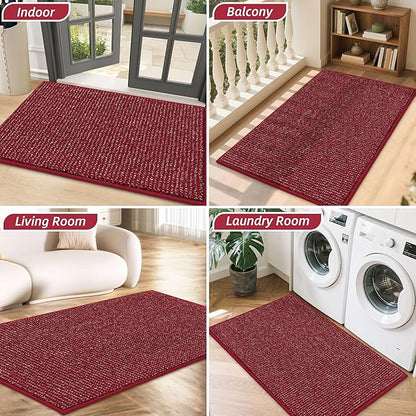 BEQHAUSE Dirt Trapper Door Mat 20" x 32", Non-Slip Washable Doormats Entrance Mat, Dirt Resistant and Absorbent Welcome Mat, Low Profile Floor Mats for Front Back Door and Entryway, Red