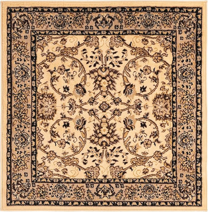 Unique Loom Sialk Hill Collection Area Rug - Washington (4' Square Ivory/Black)