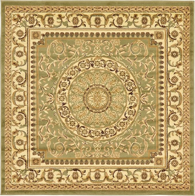Unique Loom Versailles Collection Traditional Classic Medallion Floral Motif Area Rug (6' 0 x 6' 0 Square, Green/ Ivory)