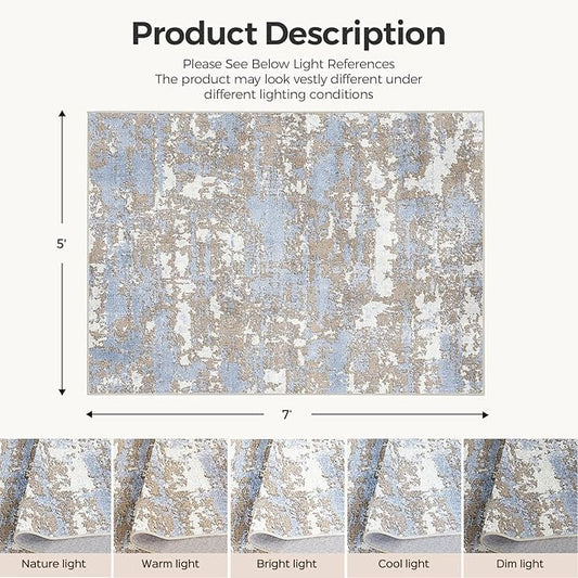 WITSHOCK 5x7 Dining Room Area Rugs: Modern Abstract Tumble Large Rug for Bedroom Living Room, Non-Slip Stain Resistant Indoor Carpet, Nursery Home Office Alfombras para Salas Modernas, Blue Brown