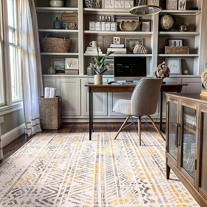Rugshop Geometric Boho Area Rug – Warm Yellow Tribal Pattern, Perfect for Living Room, Bedroom, Dining Room, 5x7