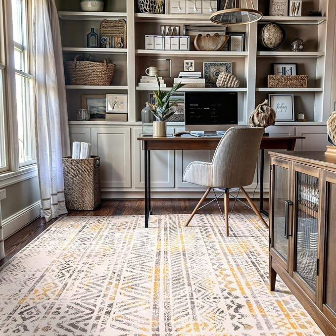 Rugshop Geometric Boho Perfect for high Traffic Areas of Your Living Room,Bedroom,Home Office,Kitchen Area Rug 7'10" x 10' Yellow