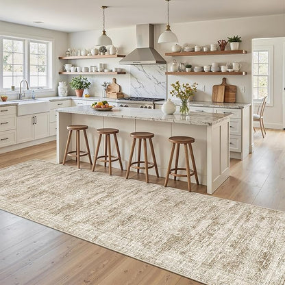 Runner Rug 2'6" x 10' Washable Non-Slip Runner Rugs for Kitchen Bathroom Laundry Room Vintage Ultra Thin Runners for Hallway Entryway Brown