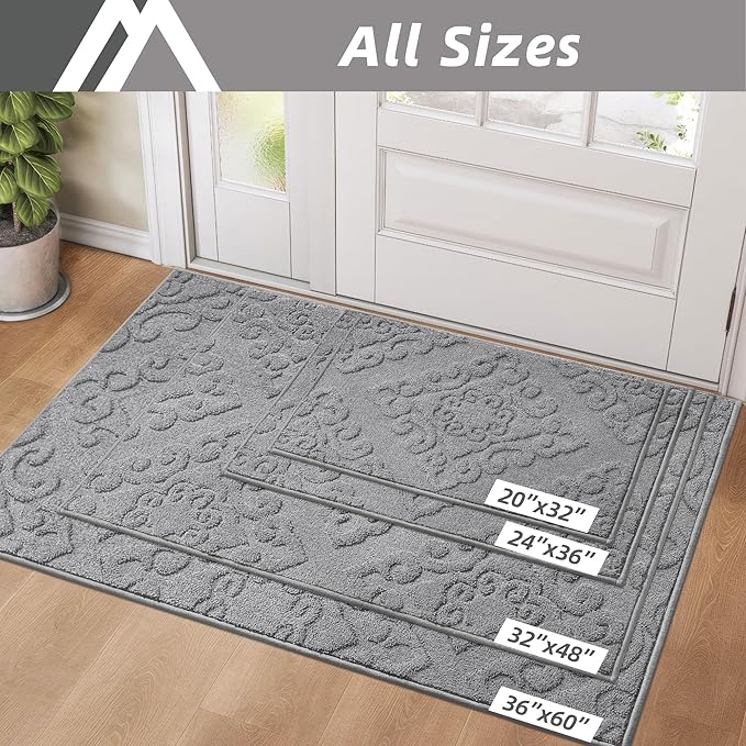 COSY HOMEER Door Mat 36”x60”,Absorbent Dirt Trapper Entryway Rugs,Non-Slip Welcome Mat,Washable Entry Rugs,Low Pile Doormat for Front Back Door,Wet Shoes & Paws,Grey