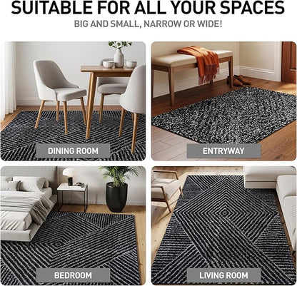 Rugshop Geometric Diamond Stripe Area Rug Anthracite Dark Gray 7' 10" x 10' Perfect for Large Living Rooms, Dining Areas, or Master Bedrooms