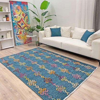 Alfa Rich 4x6 Moroccan Blue Washable Area Rugs for Living Room Bedroom Kitchen Decor Cotton Rug