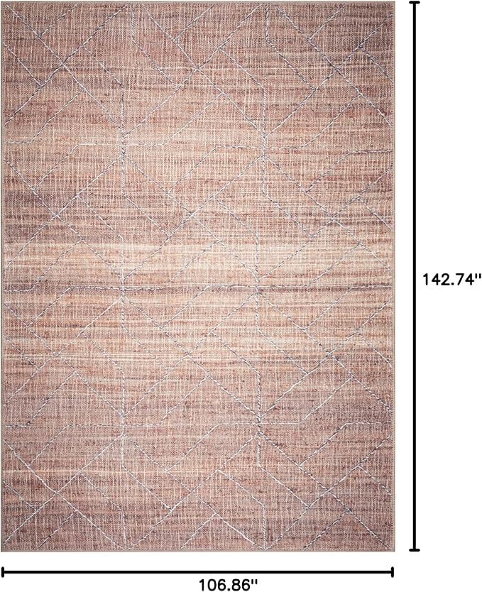 GLN Rugs Contemporary Collection - Machine Washable Area Rug, Contemporary Washable, Non Slip, Low Pile Chenille Rug, Living Room, Bedroom, Kitchen Rug (9' x 12' Terra/Brown)