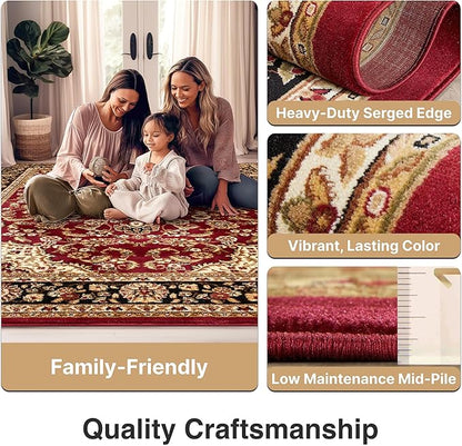 Well Woven Barclay Collection Medallion Kashan Red 3x10 Runner Rug - for Hallways, Kitchens, and Entryways