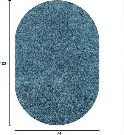 Eyely UES100H-6OV Supersoft Haze Solid Low-Pile Indoor Area Rug, Coastal, Bohemian, Minimalist, Classic, Casual for Bedroom,Kitchen,Living Room,Non Shedding,Easy-Washing, Blue, 6 X 9 Oval