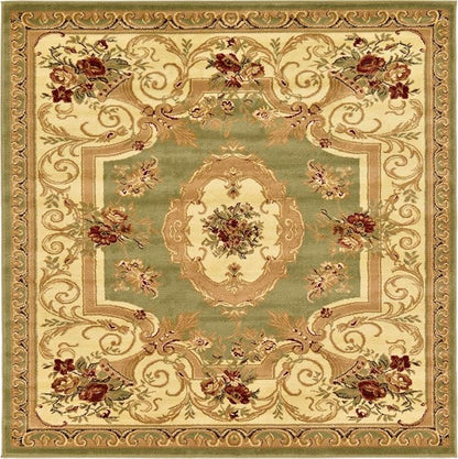 Unique Loom Versailles Collection Traditional Classic Floral Motif Area Rug (6' 0 x 6' 0 Square, Green/ Ivory)