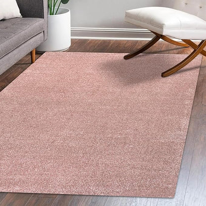 Eyely UES100P-5 Supersoft Haze Solid Low-Pile Indoor Area Rug Casual;Contemporary;Solid;Traditional, Bedroom, Kitchen, Living Room, Easy-Cleaning, Non-Shedding, 5 X 8, Pink