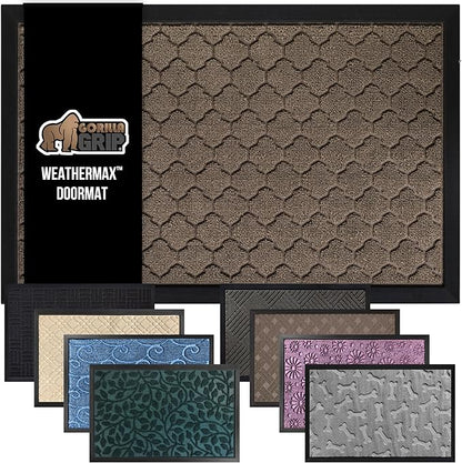 GORILLA GRIP 100% Waterproof All-Season WeatherMax Doormat 35x23, US Designed Natural Rubber, Stain and Fade Resistant, Low Profile Indoor Outdoor Door Mats, Easy Clean Patio Mat, Beige Quatre