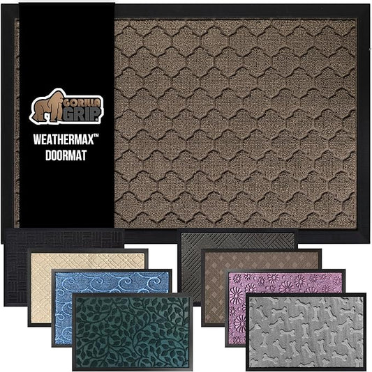GORILLA GRIP 100% Waterproof All-Season WeatherMax Doormat 35x23, US Designed Natural Rubber, Stain and Fade Resistant, Low Profile Indoor Outdoor Door Mats, Easy Clean Patio Mat, Beige Quatre