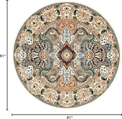 Unique Loom Narenj Collection Classic Traditional Medallion Textured Design Area Rug, Round 5' 0" x 5' 0", Ivory/Tan