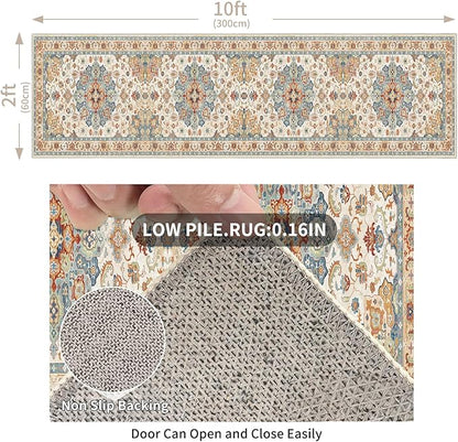 Enkor Runner Rugs for Hallway, 2x10 Washable Soft Non Slip Floor Rugs for Kitchen, Modern Mat for Living Room Bedroom Entryway Orange & Beige